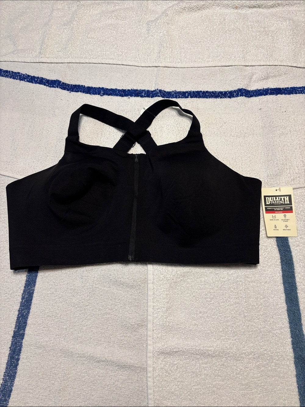 Duluth Trading Co Black Front-Zip Crossover Sports Bra
